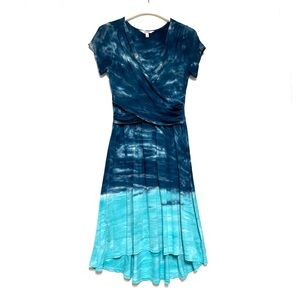 Athleta Sweet Waters Dress SZ Small Tie Dye Hi Low Faux Wrap Coastal Hippie Boho